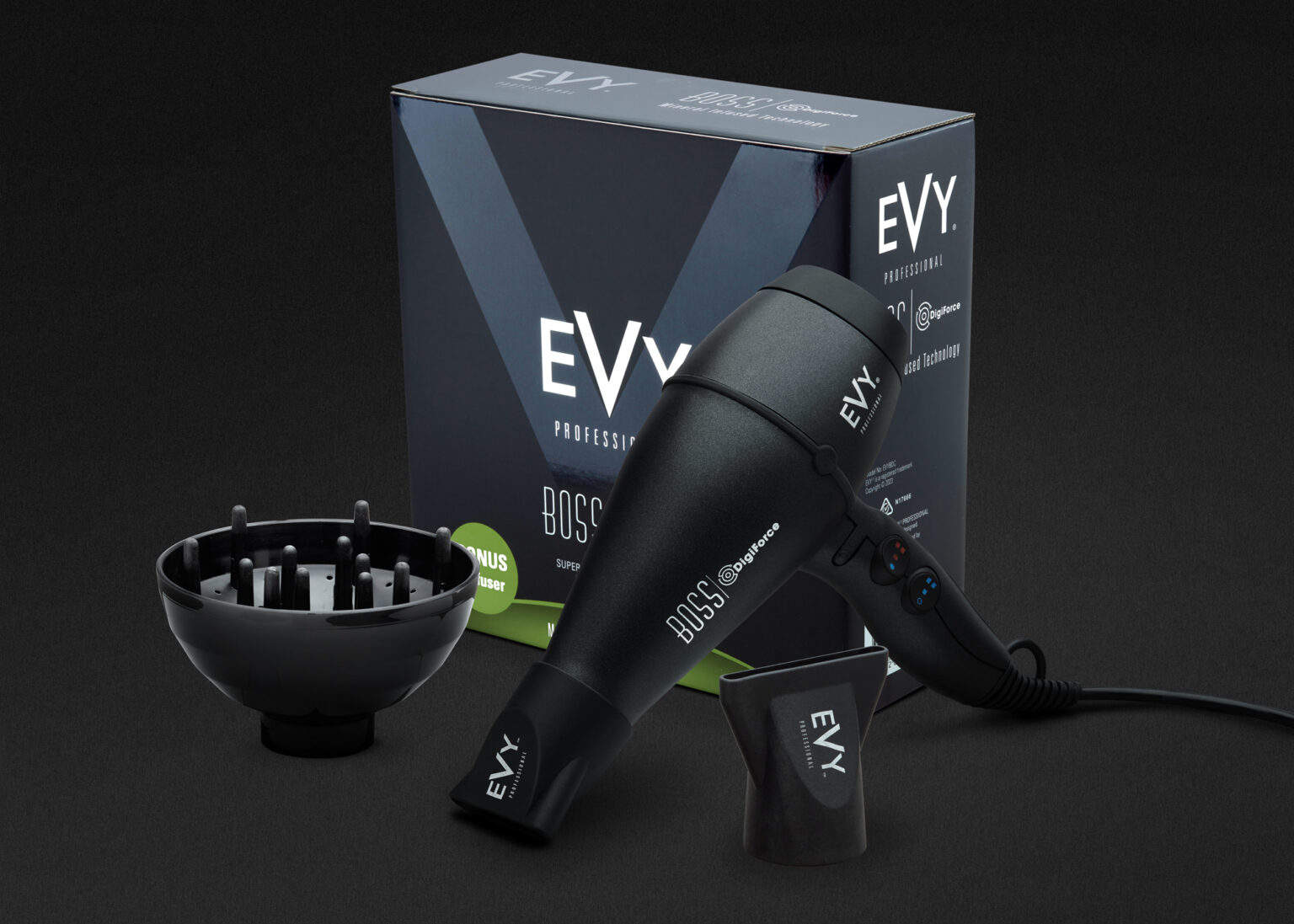 EVY PROFESSIONAL BOSS DigiForce DRYER Graphite Phoenix Nationale EVY PROFESSIONAL puts the ultimate hair tools and products into your hands to empower you with hair that is healthy, shiny and uber-stylish.